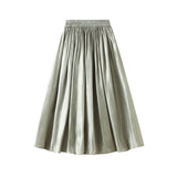 New High-Rise Thin Large Pendulum Pure Color In The Wind Small Fresh Folds Long Skirt Woman 2008