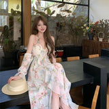 Seaside Vacation Tea Break French Broken Flower Hanging Neck Dress Women's Unique Beauty Super Fairy Temperament Beach Dress