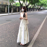 New Chinese Girl Wearing A Retro Ink Print Sling Dress 2026 Summer Burst To Collect The Waist Thin Dress