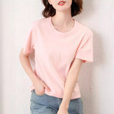 100% Cotton Breathable 2026 Spring And Summer Women's New Loose Round-Neck Short Pair Of Men And Women's Short-Sleeved T-Shirt