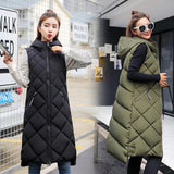 Long-Style Women's Cotton Vest Women's Autumn And Winter Long Korean Version Of The Hooded Down Cotton Vest Large Size Thick Shoulder Coat Winter