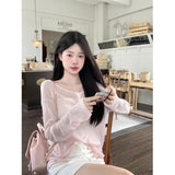 Lazy Wind Pure Want To Show Back With Pink Sun Protection Shirt Women Summer 2025 New Loose Thin Outer Cloth