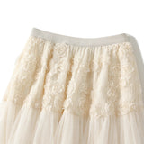 French Three-Dimensional Flower Mesh Dress Girl Spring And Autumn High Waist Thin Word Umbrella Skirt Small Long Dress 2165