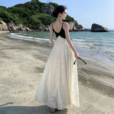 Seaside Tourism Wearing A New Chinese Sling Dress Women's Island Resort Beach Dress Temperament Long Dress Thin Dress
