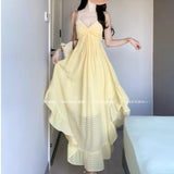 French Holiday Wind V-Neck Beach Dress Design Small Seaside Travel Sexy Sling Dress Women's Summer