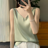 Silk Satin Double-Shoulder Sling Women's Vest 2026 Spring And Summer New Body Repair V Collar Short Temperament Inside The Top T-Shirt