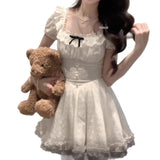 White Princess Style Dress Woman Summer White Moonlight First Love Little Man Sweet Gentle Lace Punk Skirt