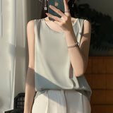Silk Satin 2026 Spring And Summer New Women's Jacket Short Top Sleeveless Vest Necker Sling Sling Inside