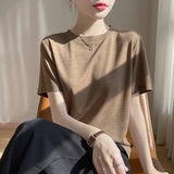 Lyselle 2026 Summer Women's New Women's Short Loose Round Neck Solid Color Short-Sleeved T-Shirt Simple Bottom Top