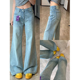 Ice Blue Non-Legged Micro-Tipped Jeans Women 2025 Summer New Low-Rise Thin Light Drag Trousers