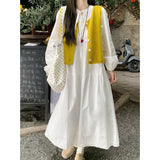 Yellow Vest Dress Suit Women's Long 2026 Spring New Super-Good-Looking White Shirt Skirt Two Sets