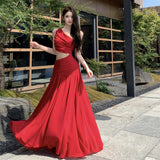 Pure Babes Inclined Shoulder-To-Shoulder Atmosphere Feel Holiday Super Fairy Big Swing Romantic Dress White Long Dress High-End Feel Skirt