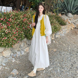 Yellow Vest Dress Suit Women's Long 2026 Spring New Super-Good-Looking White Shirt Skirt Two Sets