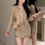 French Small Fragrant Two Sets Of Coarse Flowers, The Sleeve Short Jacket 2025 Autumn And Winter Wear A Bag Of Hips And Skirts