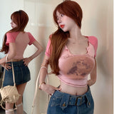 2025 Thin New Summer Hottie Cat Short-Clothed Umbilly T-Shirts In Burst Clothes