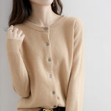 Wool Blended 2026 Autumn And Winter Women's New Pure Color Buckle Loose Collar Short Knitted Sweater Outside