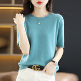 Wool Blended 2026 Autumn And Winter Women's New Loose Round-Neck Short-Case Small Design Short-Sleeved Top Knitwear Shirt