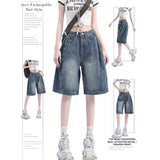 Vintage Casual Relaxation Denim Five-Point Short Men's And Women's Summer New Loose High Street Wide-Legged Trousers