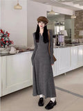 Vintage Long-Sleeved Knitted Dress Women's Spring And Autumn 2025 New French Design Feel Waist Temperament Long Skirt