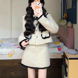 Small Fragrant Suit Women's Spring And Autumn Qigong Faded Bow Tie With Short Coat Skirt Two Sets
