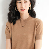 Wool Blended 2026 Autumn And Winter 2026 New Lady Body High-Necked Short-Sleeve Knitting Shirt