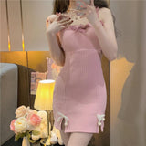 Open-Fork Sling Dress Women Spring And Autumn 2026 New Sweet Pure Desire To Slim Skinny Bow Bottom Skirt