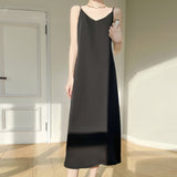 Silk Satin 2026 Spring And Summer New Women's V-Neck Long Dress Solid Color Temperament Adjustable Long Dress Sleeveless Sleeveless Sling