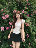 Set Women 2026 Summer Korean Age Reduction Design Pink Short-Sleeved Shirt Top Wave Half Body Skirt Two-Piece