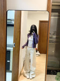 Two Sets Of Purple Texture Knitted Cardigan Spring And Summer 2026 New Loose Sweater + Broken Flower Sling