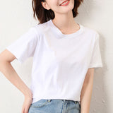 100% Cotton Breathable 2026 Spring And Summer Women's New Loose Round-Neck Short Pair Of Men And Women's Short-Sleeved T-Shirt