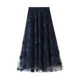 Net Yarn Embroidery Heavy Industry Half-Body Skirt Large-Size Dress 2025 Spring New A Word High-Waist Long Skirt 8692