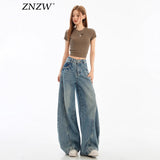 Bending Leg Jeans Women 2025 Autumn New Water Wash Old Loose Small Slebum Pants Women