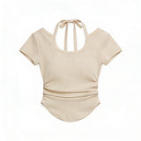 Pure Style Unique Short-Sleeved T-Shirt For Girls Summer New Hanging Neck Design Small Short Hottie Top