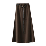 Vintage Curry Half Dress Girl Autumn And Winter Long Hanging Suit A Word Umbrella Skirt High Waist Long Skirt 9993