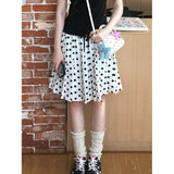 Summer French Vintage College Style Wearing Design Lace Sleeves Short-Sleeved T-Shirt + Wavet-Point Temperament Skirt Suit