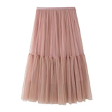 2025 New Medium And Long Punt Skirt Women Spring And Summer High Waist Splicing Hundred Folding Net Yarn Skirt Skirt 8752