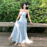 Greek Goddess Fan Seaside Holiday Dress High-Grade Pure Diamond Ribbon With Blue Sling Skirt Dress Dress