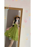 Bohemian Two-Piece Green Tuxedo Sleeveless Sling Dress Woman Summer Dopamine Skirt
