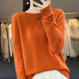 Line Ready-To-Wear 100% Pure Wool 2026 Autumn And Winter New Women's Round Collar Short Hollow Loose Knitted Bottom Sweater