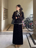 French Lady Three-Piece Set Of Gentle Wind Knitted Cardigan With Wave Point Bottom Shirt Women Winter High Waist Half Skirt