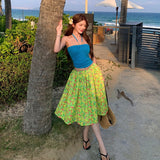 Dopamine Summer Beauty Ootd Wears A Hanging Neck Suspension Summer Set Women's New Island Vacation Skirt