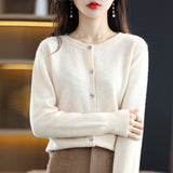 Soft Glutinous Wool Blended 2026 Autumn And Winter Women's New Sweater Buckle Loose Round-Neck Short Knitted Open Shirt Jacket