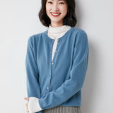 Wool Blended 2026 Autumn And Winter Women's New Loose Round Collar Solid Color Short Sleeve Coat Knitted Open Shirt