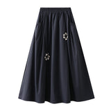 Black Embroidery High Waist Hanging Feeling Half-Dress Woman Autumn Korean Design Sense Loose A-Word Swing Skirt 2531
