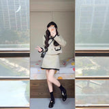 Small Fragrant Suit Women's Spring And Autumn Qigong Faded Bow Tie With Short Coat Skirt Two Sets