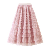 Net Yarn Lotus Leaf Side Temperament Skirt Women's Dress 2025 Spring And Autumn New Famous Woman Long Dress Thin Cake Skirt 2210