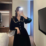 French Retro Hepburn After The Golden Velvet Small Dress New Year Dress Black Dress Women's Spring And Autumn Small Black Dress