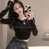 Long-Sleeved Women's Clothing 2026 Spring And Autumn New Design Sense Of Short Hot Girl Tide In Irregular Blouse Girl T-Shirt