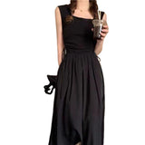 This Year's Popular Beautiful Vest Dress Women's Summer Fish Bones Folded Waist Long Skirt Fashion