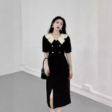 French Large-Size Fat Mm New Summer Repair Hemp Wind Small Black Dress High-Sensing Super Fairy Temperament Dress